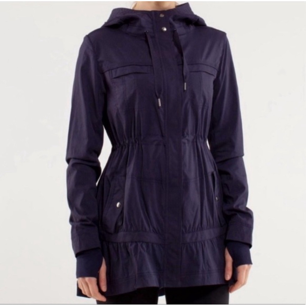 Lululemon Apres Practice Anorak Navy Blue Hooded Utility Jacket Size 4